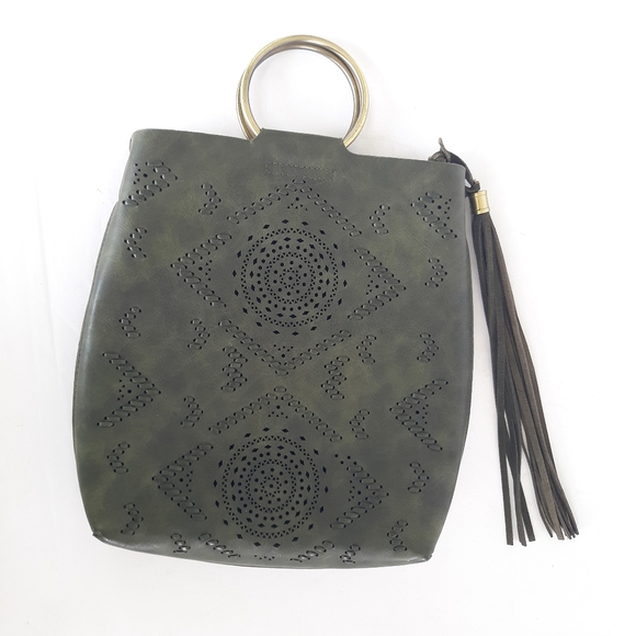 Street Level Leather Tote Handbag Green - Picture 1 of 7